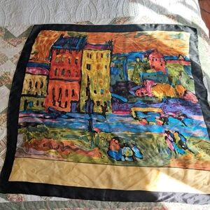 Vintage colorful artsy scarf. 35" x 35"
